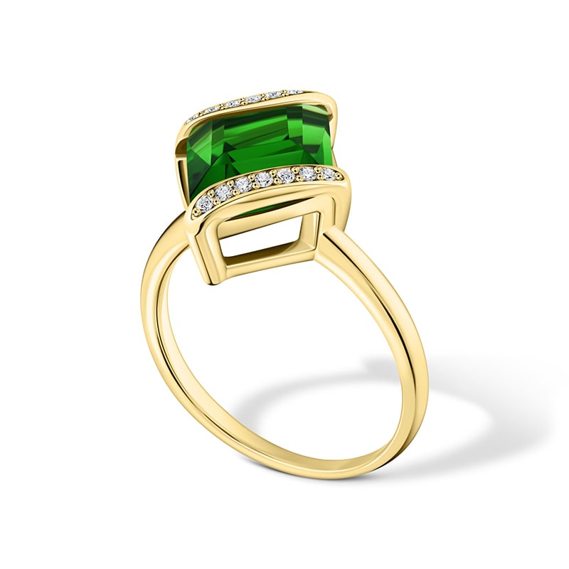 14K Green Helenite & Diamond Ring